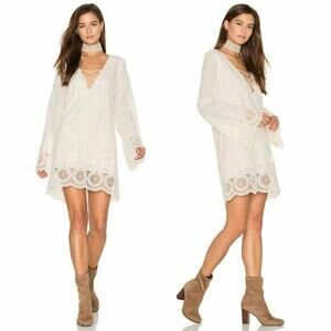 The Jet Set Diaries Tunic Dress Crochet Lace Up Mini Long Sleeve 8 Boho Festival